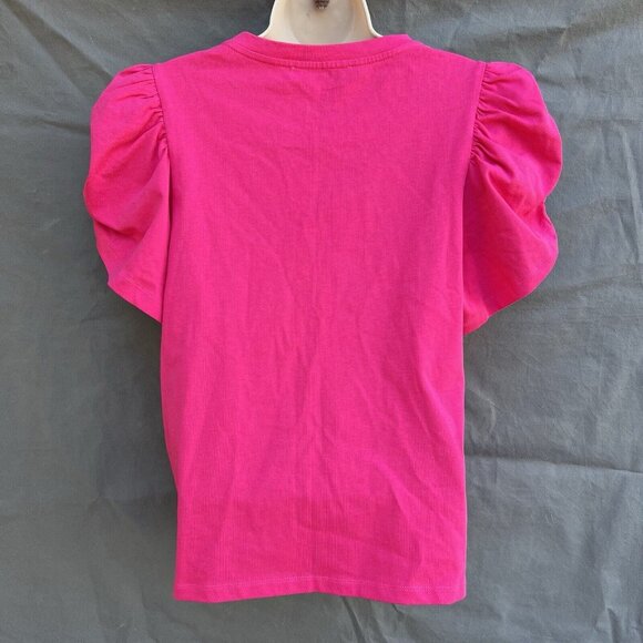 English Factory Size L Hot Pink Puff Short Sleeves 100% Cotton Tee Shirt Blouse - Picture 2 of 5
